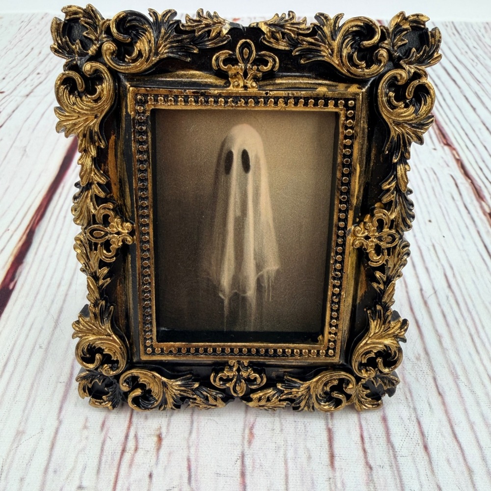 Handmade Ghost Decoupage Art Ornate Black Gold Resin Baroque Frame Mini